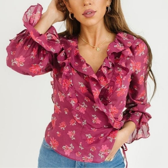 [Free People] Amanda Ruffle Top / Sultry Combo Size Small - Picture 3 of 16